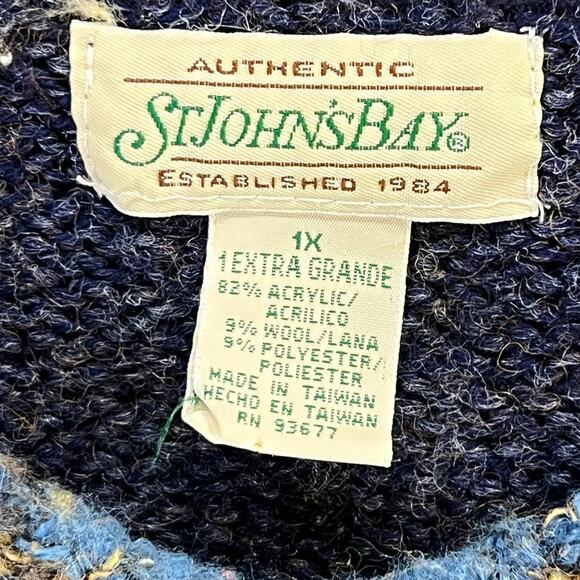 Vintage Y2K Fair Isle Sweater Women 1X Blue Snowflake Holiday Retro Winter Cabin - Picture 11 of 14